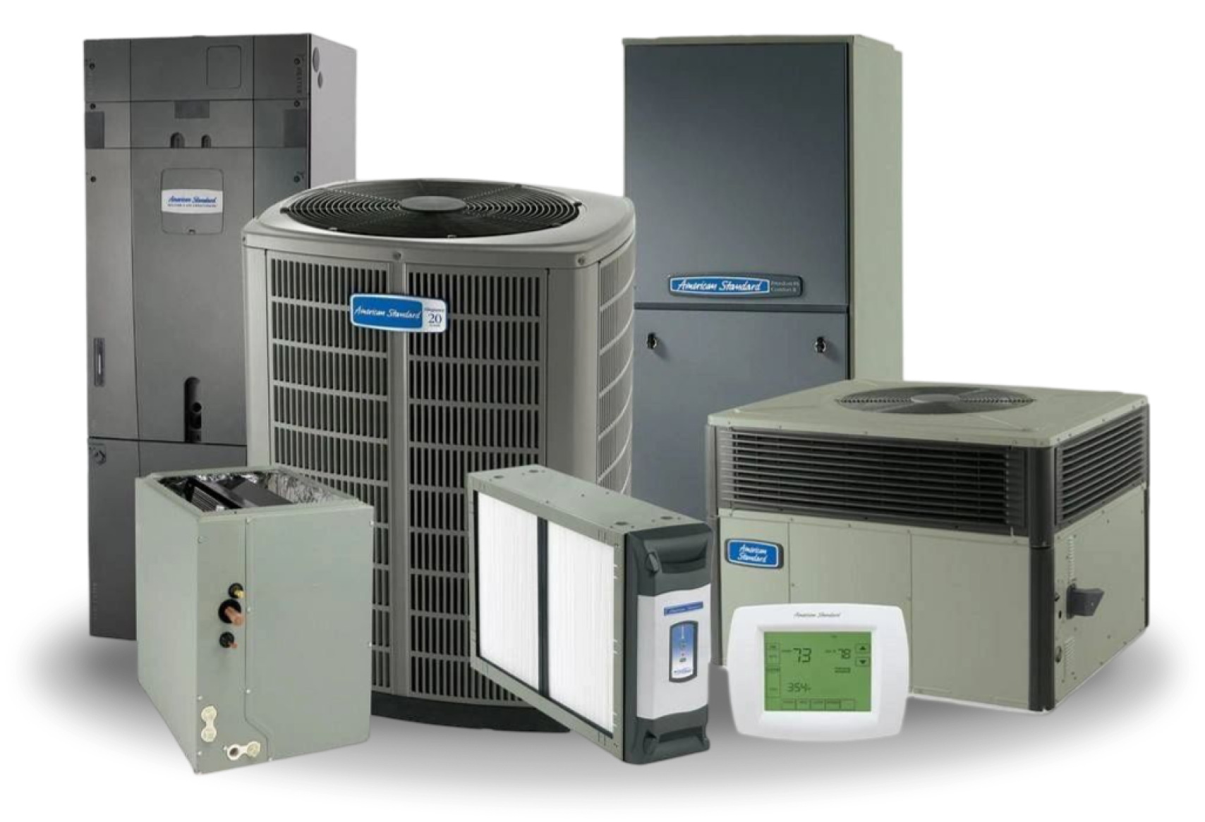 A group of different types of air conditioners.