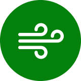 A green circle with an image of a wind blowing.