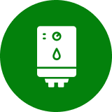 A green circle with a white icon of a water heater.